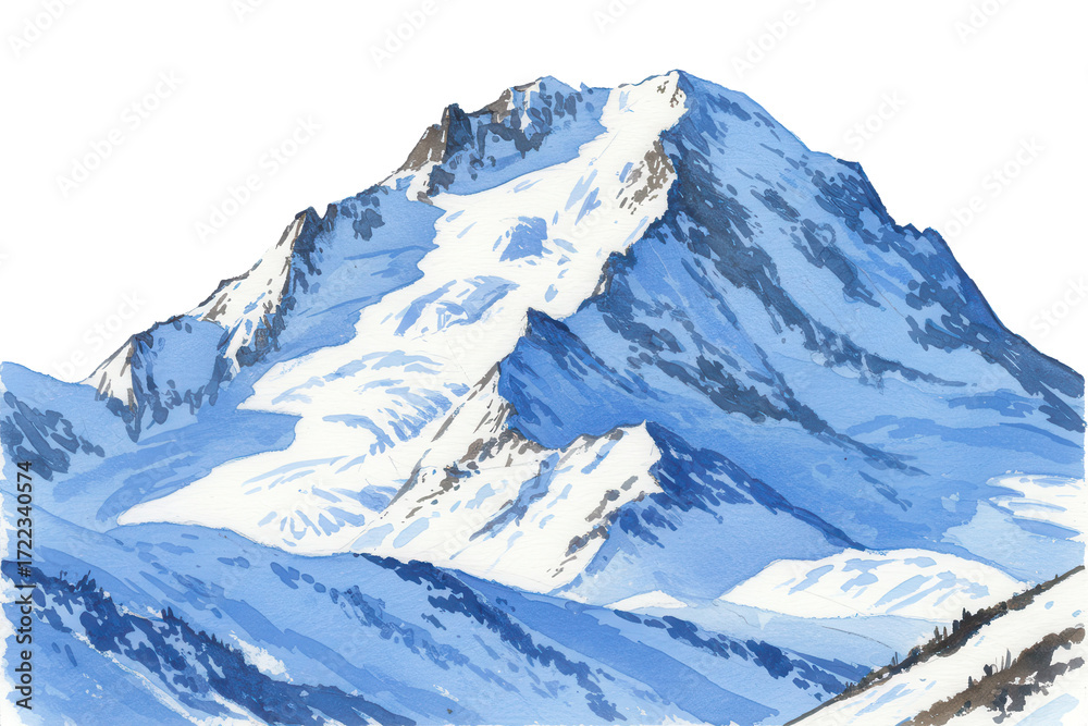 Obraz premium Hand painted watercolor snowy mountain illustration isolated on transparent background