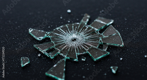 Broken glass shattered glass pieces glass shards transparent glass dark background accident damage concept