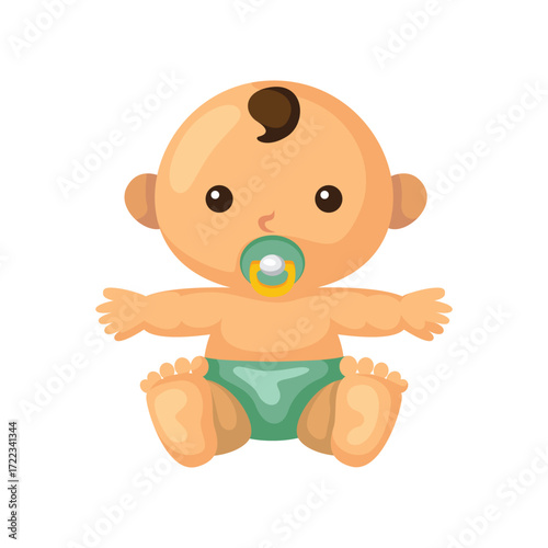 Cartoon baby with pacifier and diaper