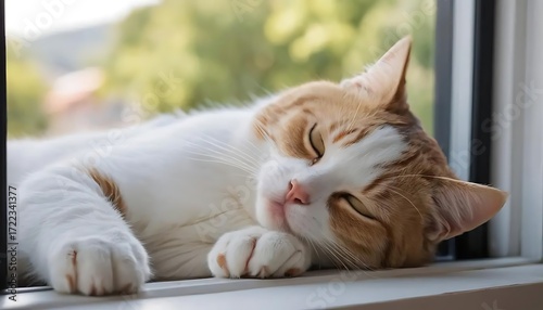 Wallpaper Mural Adorable red and white domestic tabby cat lying on the bed looking with its beautiful eyes Torontodigital.ca