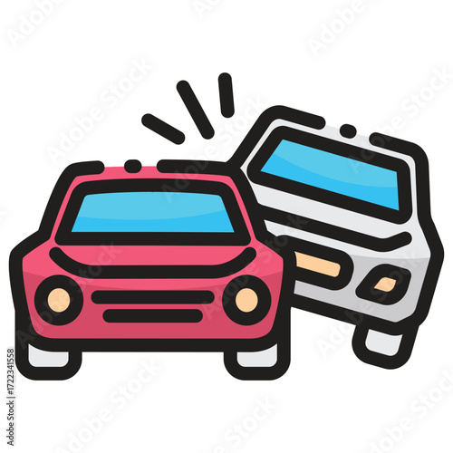 Car accident icon with two cars colliding
