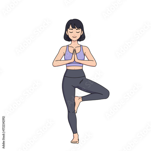 Woman in Tree Pose Yoga Exercise Achieving Balance and Mindfulness in Fitness