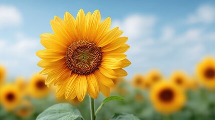 Acrylglasbilder Orange Bright and Vibrant Sunflower in a Field Under a Blue Sky with Soft Clouds, Capturing the Beauty of Nature and the Cheerful Essence of Summer Blooms  © pinporn manosri