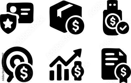 Financial and Business Icons Set with Dollar Signs.
