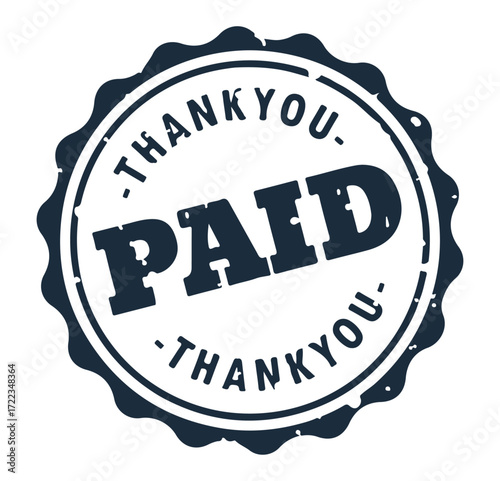 "Vintage Paid Stamp Icon – Distressed Circular Seal with Thank You Text for Invoices, Receipts, and Financial Documents"