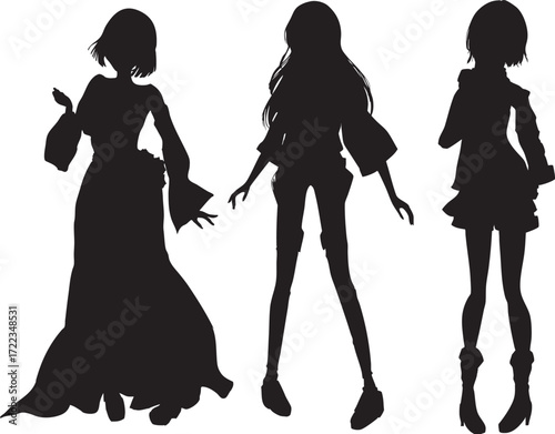 可愛い女の子のシルエットイラスト素材