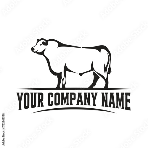 Vector art of black and white illustration of a bull