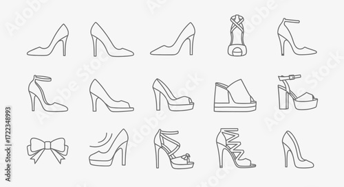 Simple line art icons depicting various ice cream cones, scoops, and desserts, including one location pin.