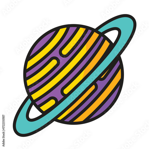 Cartoon planet with colorful rings
