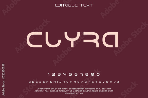 Modern sans serif font alphabet and numbers on a dark red background