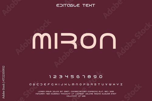 Modern sans serif font miron with numbers and alphabet on dark background