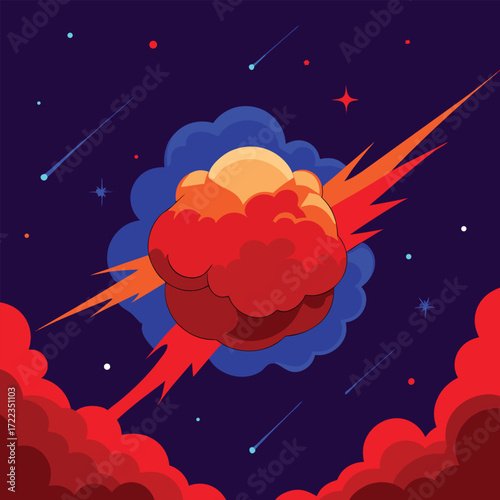 Abstract cosmic explosion with red and blue clouds