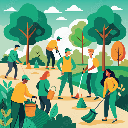 Community members working together to clean and beautify a park