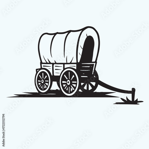Vector art of vintage covered wagon illustration isolated on blue background
