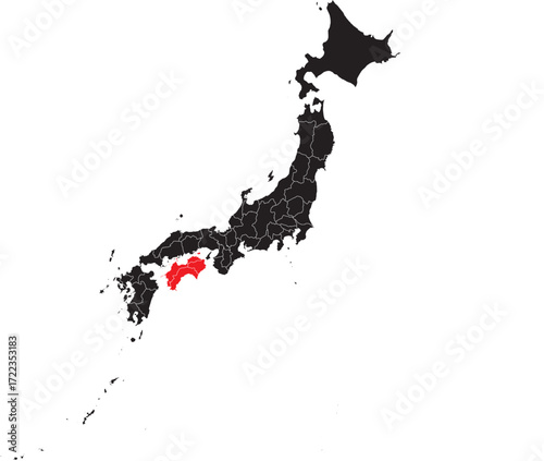 Shikoku Island Region on Japan Map