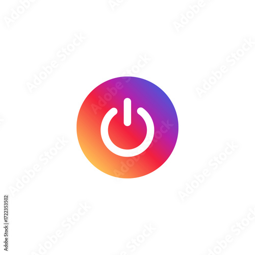 Vibrant gradient power button icon for digital interface design, representing start, energy, and modern technology on a clean white background