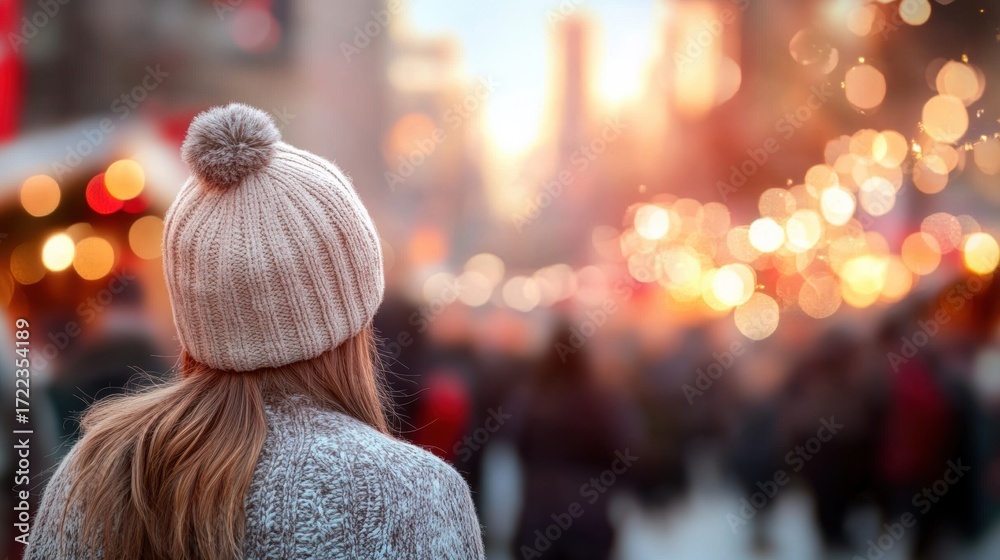 Obraz premium Evening stroll through a festive city street during winter twilight