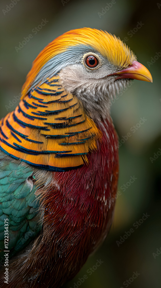 Fototapeta premium Close-Up Portrait of a Colorful Bird with Striking Plumage in Natural Habitat