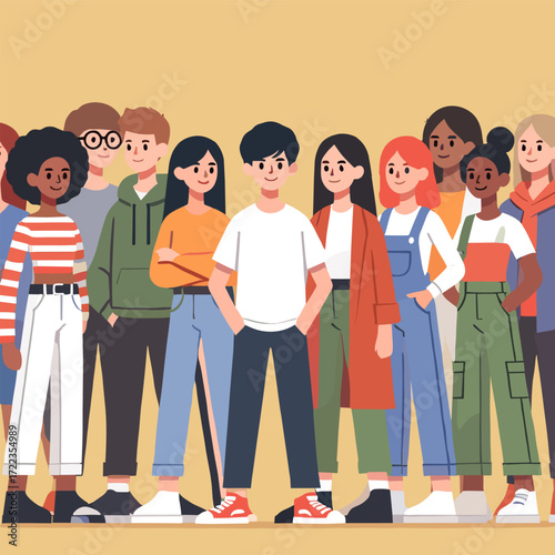 A diverse group of young people standing together as a symbol of unity