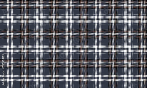 Seamless plaid patterns in dark blue, brown, and white convey a classic feel. Perfect for designing clothes, skirts, or pants that require a sleek, unique, and contemporary look.
