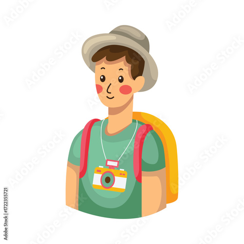 Cartoon traveler with a camera and backpack