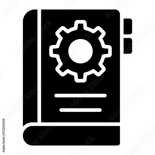 repair guide glyph icon with gear book used for technical instruction manual