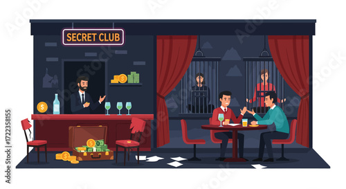 Secret Club Scene of Suspense and Hidden Deals.