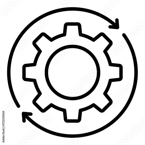 continuous improvement gear outline icon showing process cycle in project