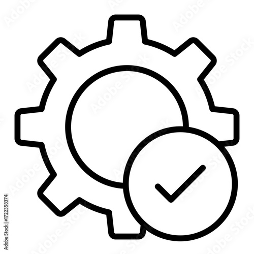 quality approve outline icon with gear used for project validation in site