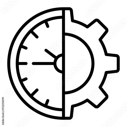 task planning outline icon with clock and gear used for project scheduling