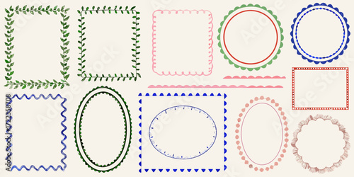 Collection of hand drawn decorative frames and borders with various shapes and styles