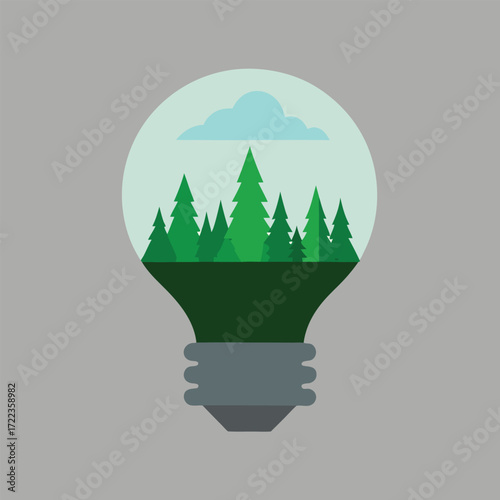 Light Bulb Filled With Pine Forest And Cloud lamp trees