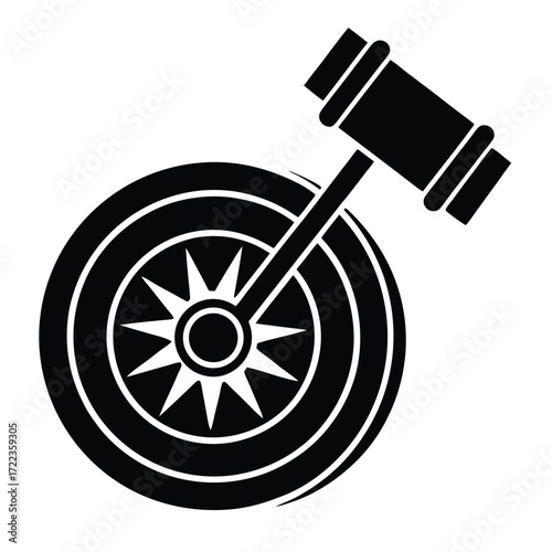 sledgehammer tire hit vector icon