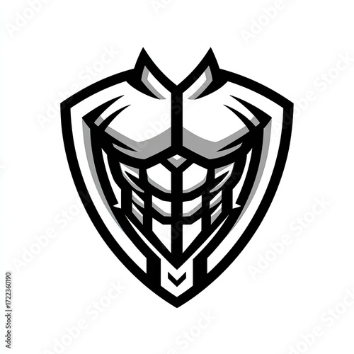 Muscular torso inside shield graphic