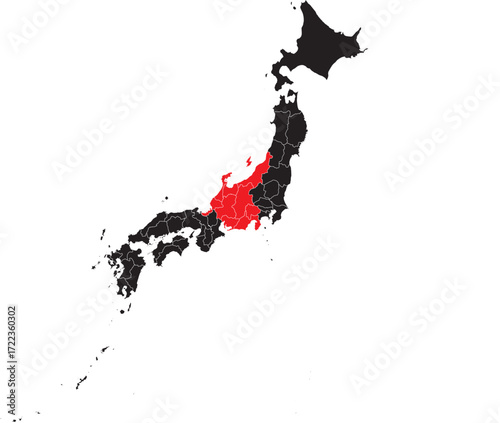 Chūbu Region on Japan Map