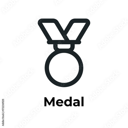 A Simple Line Icon of a Medal with a Ribbon, Representing Achievement and Victory
