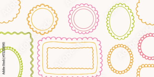 Collection of colorful hand drawn decorative frames and borders in various shapes and sizes