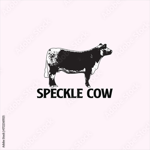 Vector art of silhouette of a speckled cow with text below