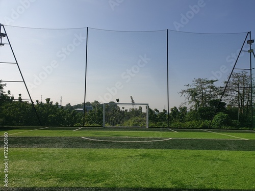 Aerial view of soccerfield at outdoor with blurred background. Sport photography concept design.