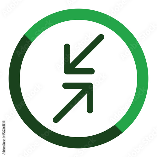 Circular icon with converging arrows and partial green ring