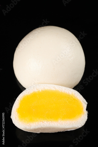 Chinese Steamed Custard Bun Golden Filled Fluffy White Bun Traditional Asian Dessert Breakfast Food