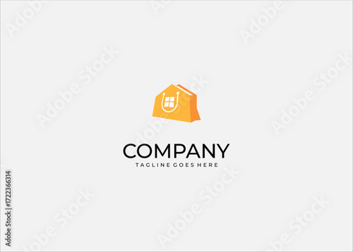 Shopping bag house window logo design e-commerce online store retail buy sell marketplace shop market digital trade business commerce.
