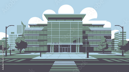 Modern office building exterior with clean lines and contemporary design, perfect for corporate branding and real estate marketing, urban development projects