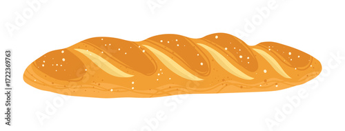 French Baguette baking bread illustration. Hand drawn bun baked pastry wheat cartoon art. Textured pastries for bakery grocery branding, menu, logo, recipe books, wallpaper packaging background vector