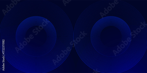 Blue abstract background with glowing circles. Swirl circular lines pattern. Geometric spiral. Twirl element. Modern graphic desi