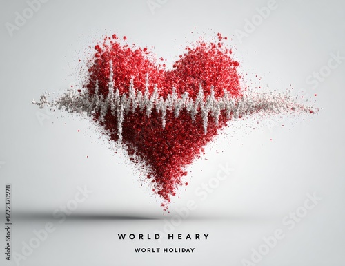 Red heart, digital art,  pulse waveform