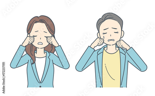 泣いて悲しむジャケットを着た男性と女性のイラスト