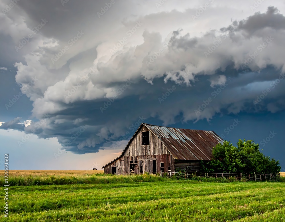 Obraz premium Stormy skies over a weathered barn