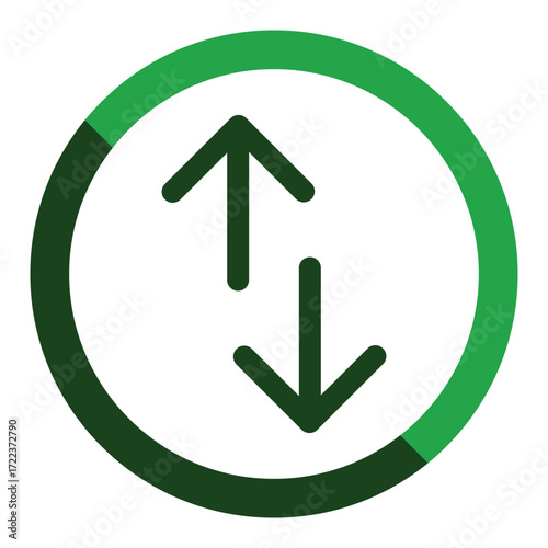Circular icon with up and down arrows dark green and lighter green