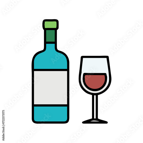 wine and wineglass flat icon 